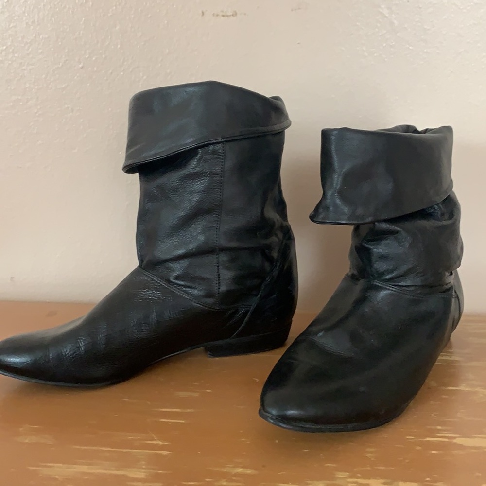 Tip Top Fold Down Black Leather Boots